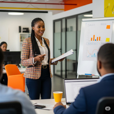 Lady giving in a presentation