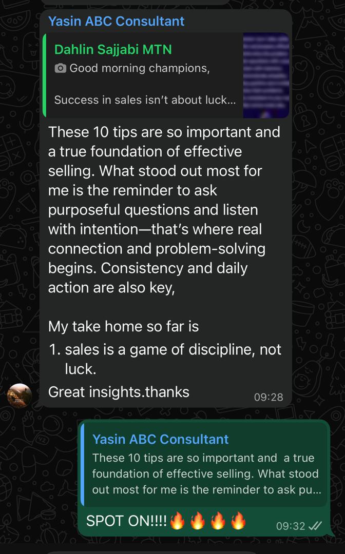 WhatsApp message from client